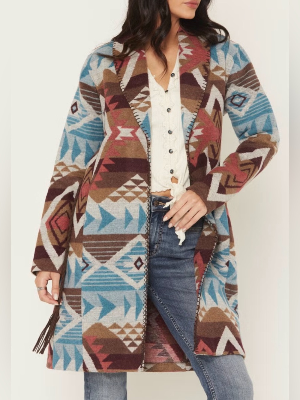 Southwestern Print Long Line Coat by SHYANNE XL
